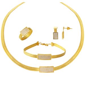 Trabzon Mesh 3 Row 22 Karat Gold Set