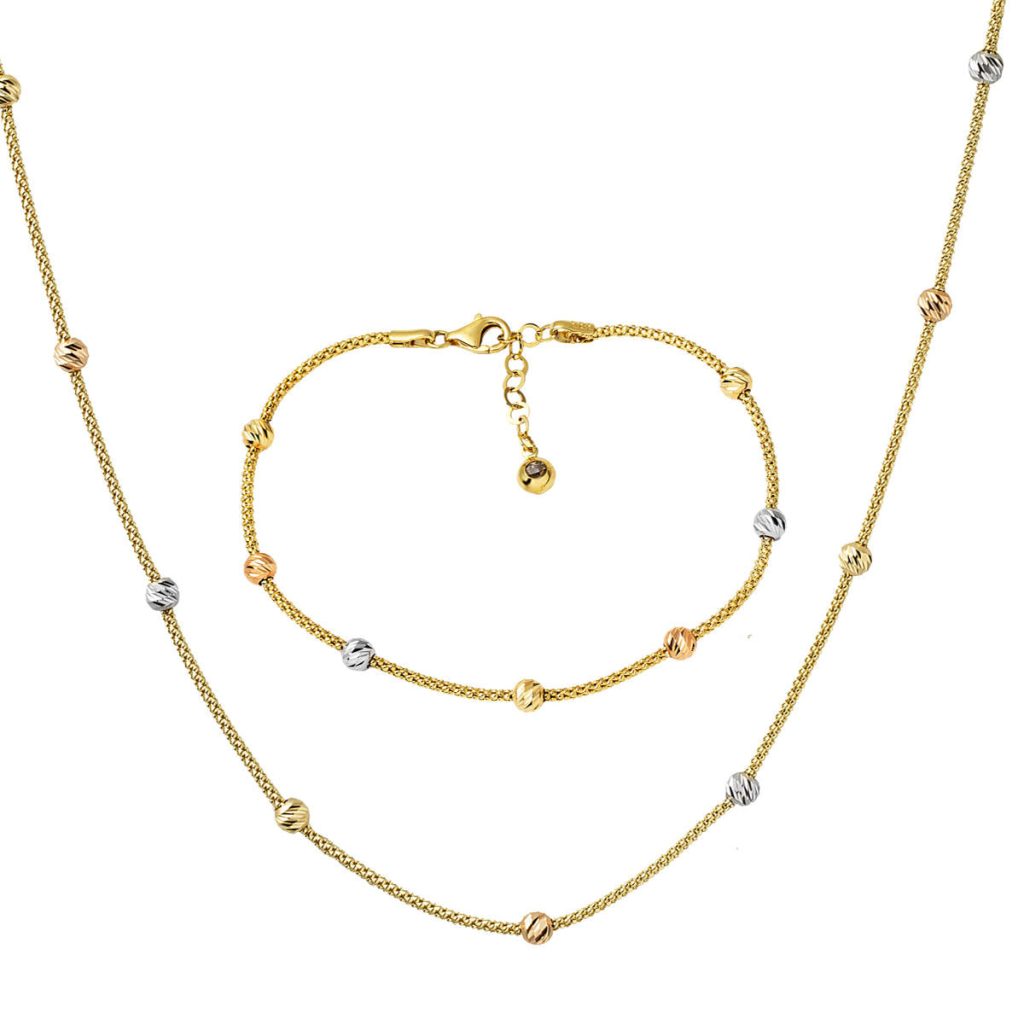 Ball Necklace & Bracelet 14 Karat Gold Set