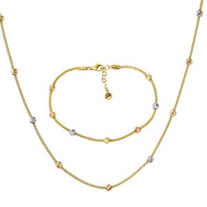 Ball Necklace & Bracelet 14 Karat Gold Set