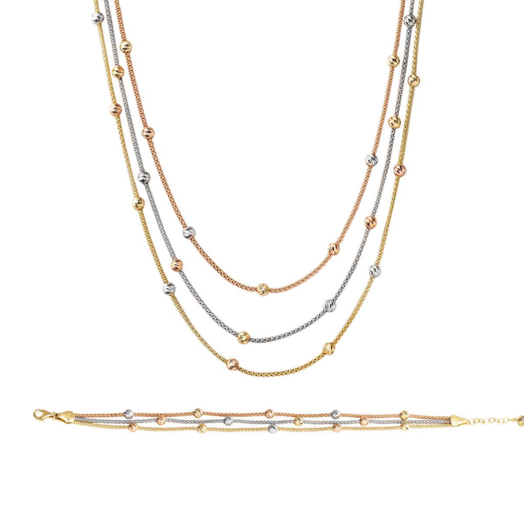 Boules 14 Carats Çoklu Chaine Or Set