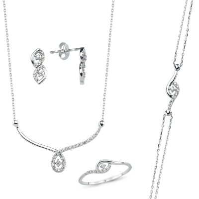 Favori 14 Carats Blanc Or Nişan Takı Seti