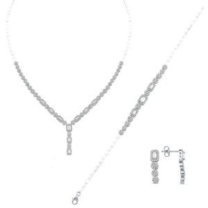 Favori Baguette avec Pierres Blanc Or Bijou Parure