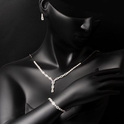 Favori Baget Taşlı Beyaz Altın Takı Seti - 14K - 18.05g - EZ Gold