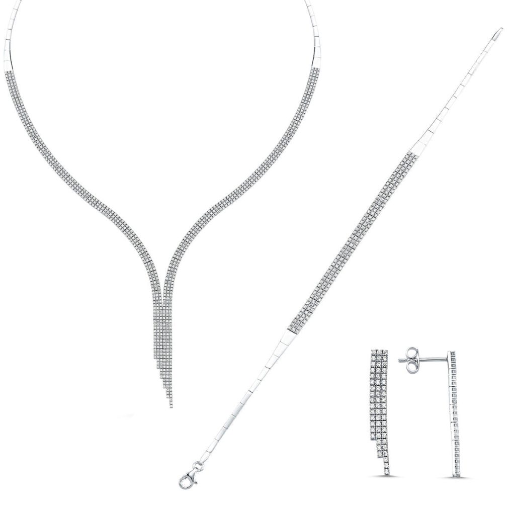 3 Rangs Filigrane 14 Carats Blanc Or Set