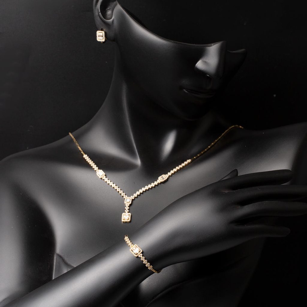 Favori Baguette avec Pierres 14 Carats Or Bijou Parure