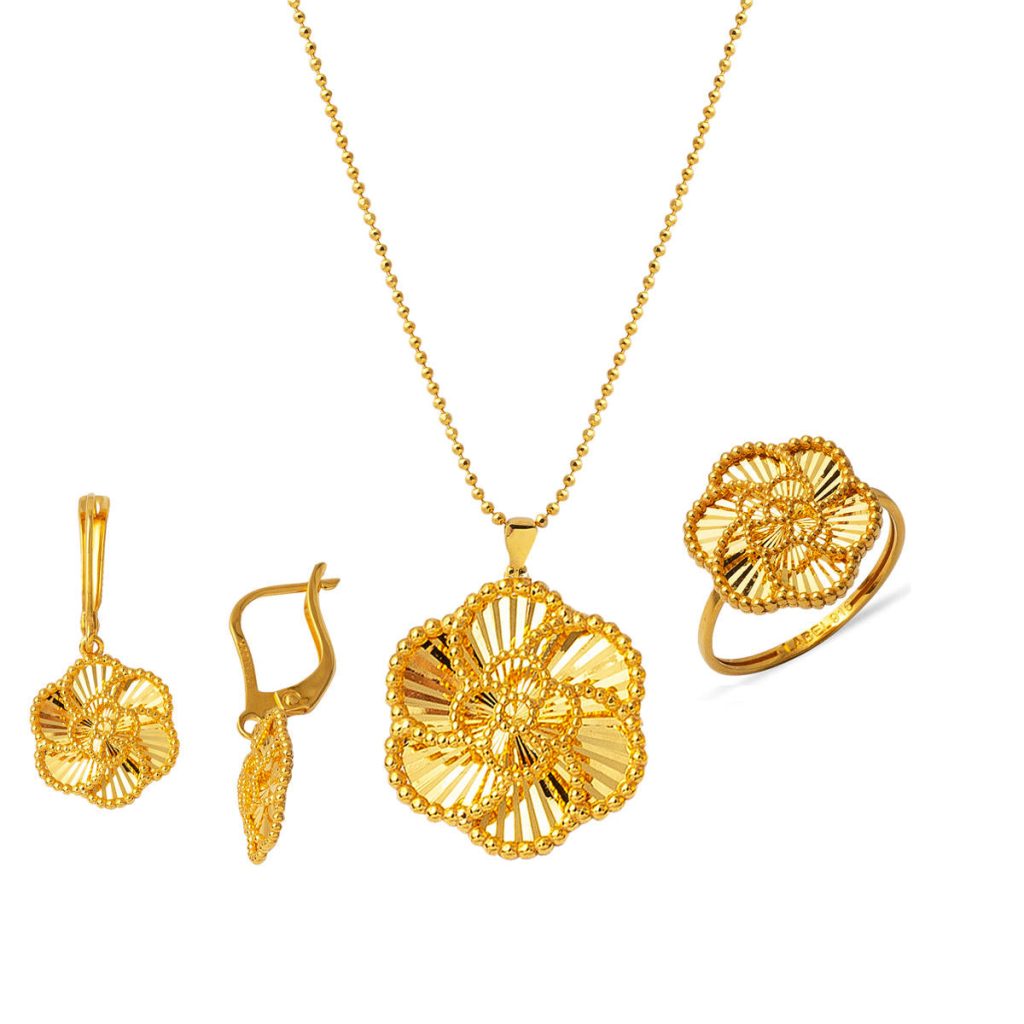 Gül Tanesi 22 Karat Three-piece Jewelry Set
