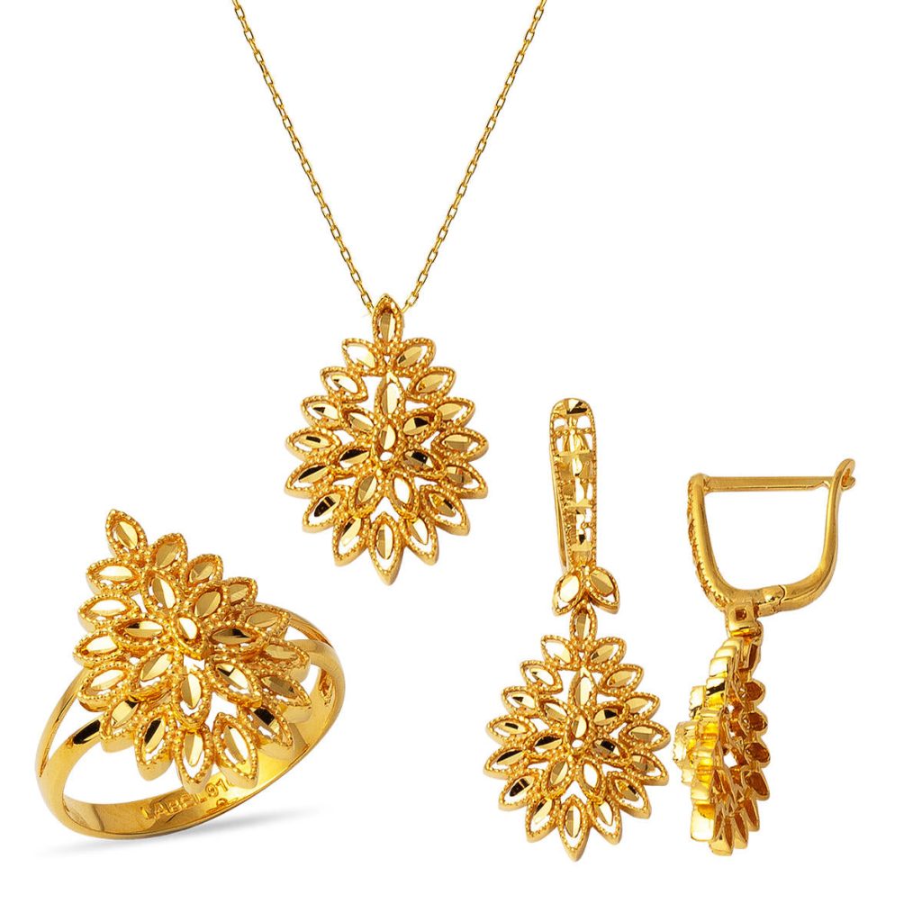 Feuille 22 Carats Trois pièces Bijou Parure