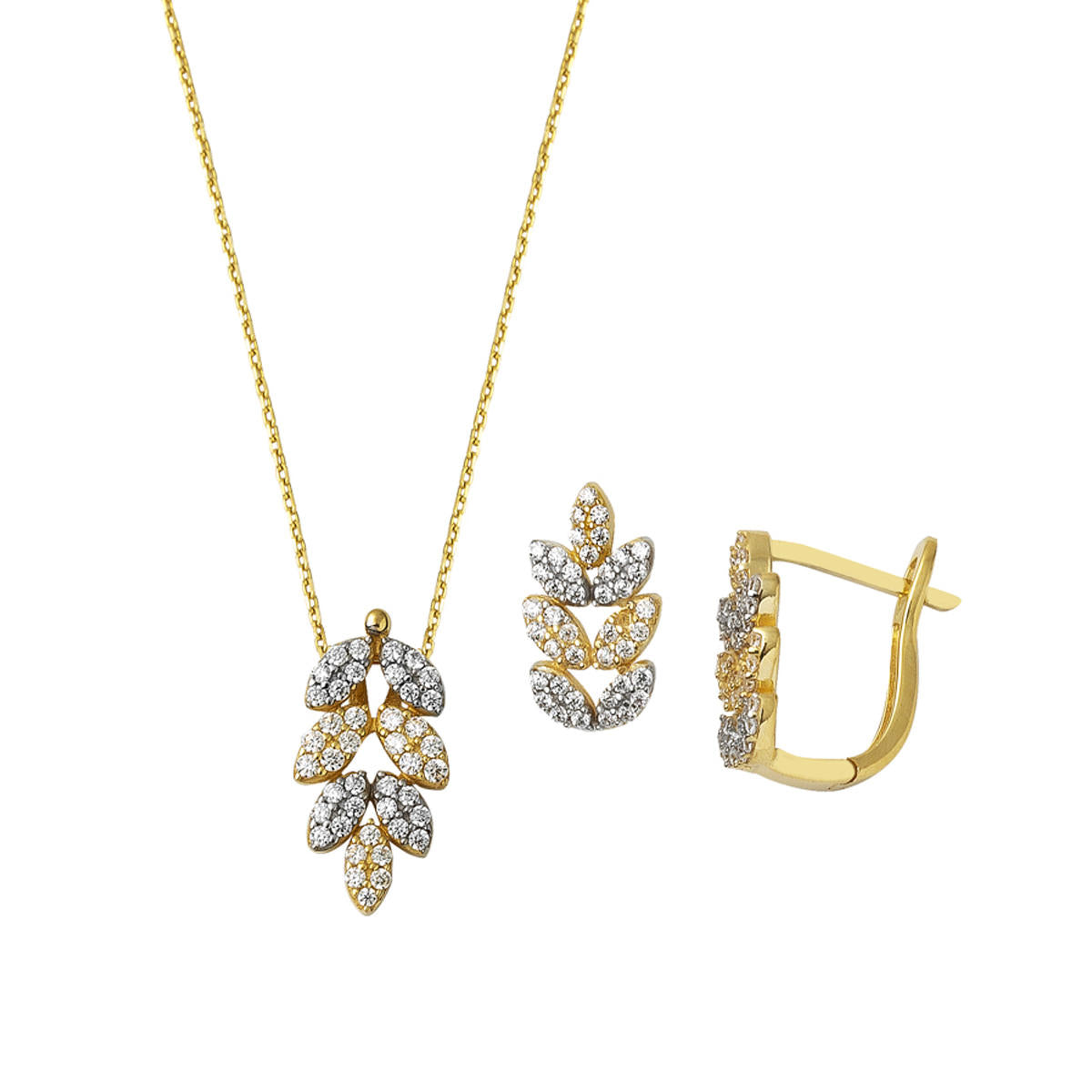 Leaf Necklace Earringli Gold Set