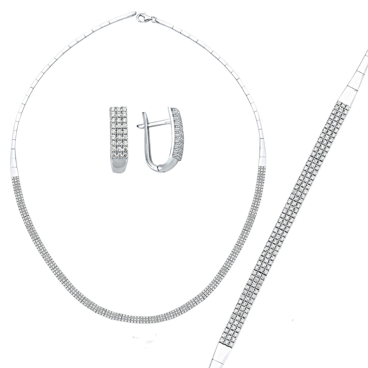 3 Rangs Filigrane Blanc Or Bijou Parure