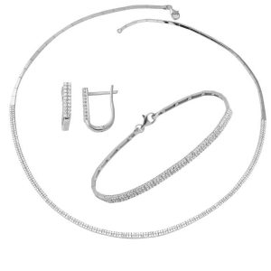 Filigree with Stones White Gold Jewelry Set