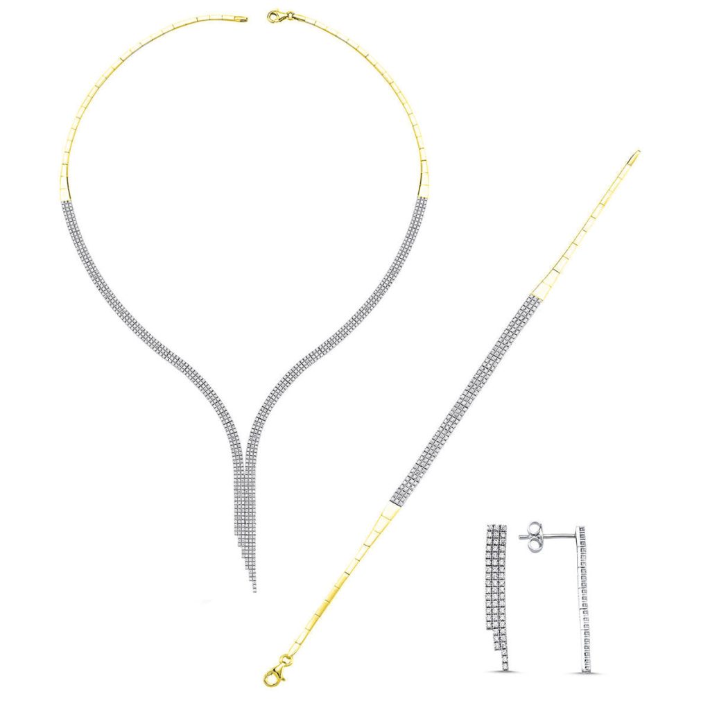 3 Rangs Salkım 14 Carats Or Filigrane Set