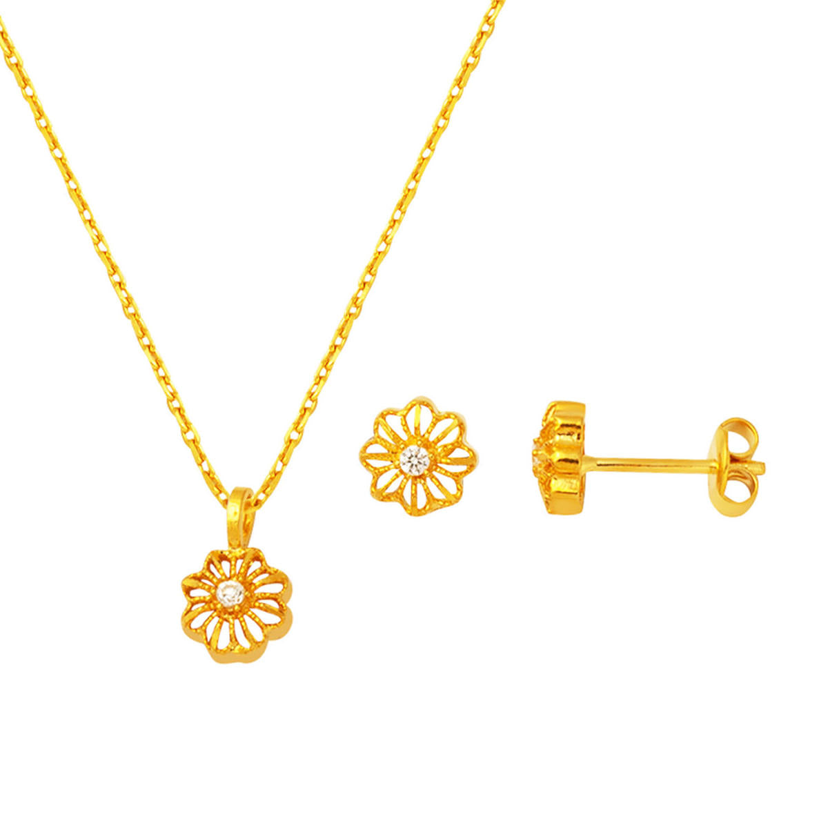avec Pierres Fleur 22 Carats 2 pièces Or Set