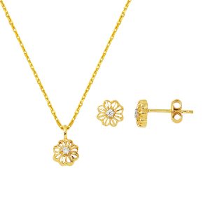 with Stones Flower 14 Karat 2’li Gold Set