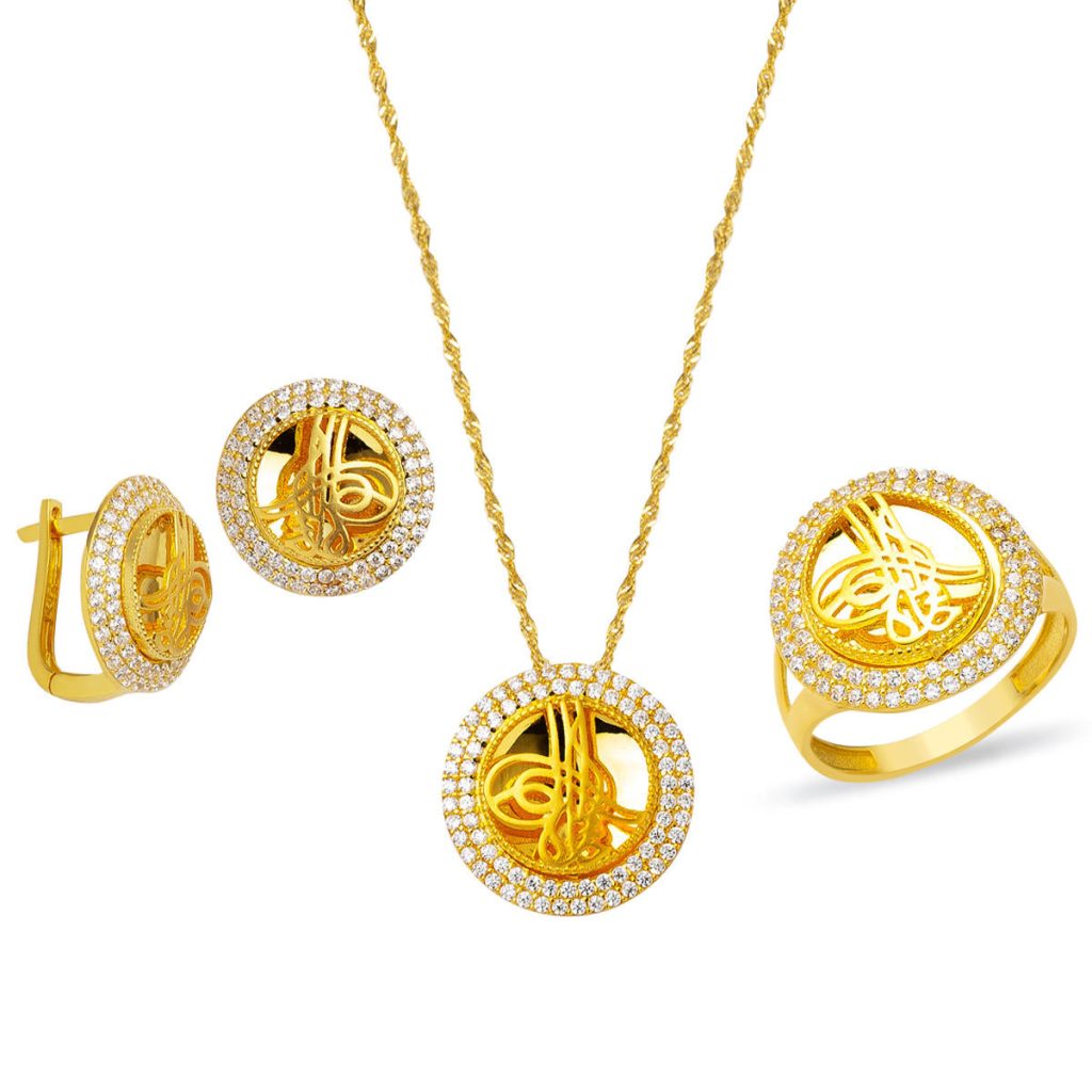 Monogramme Ottoman 14 Carats Trois pièces Or Set