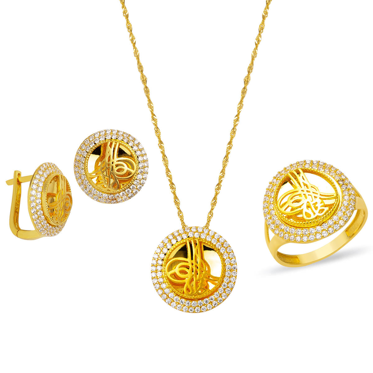 Monogramme Ottoman 14 Carats Trois pièces Or Set