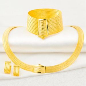 13 Row Plain Trabzon Woven Gold Set