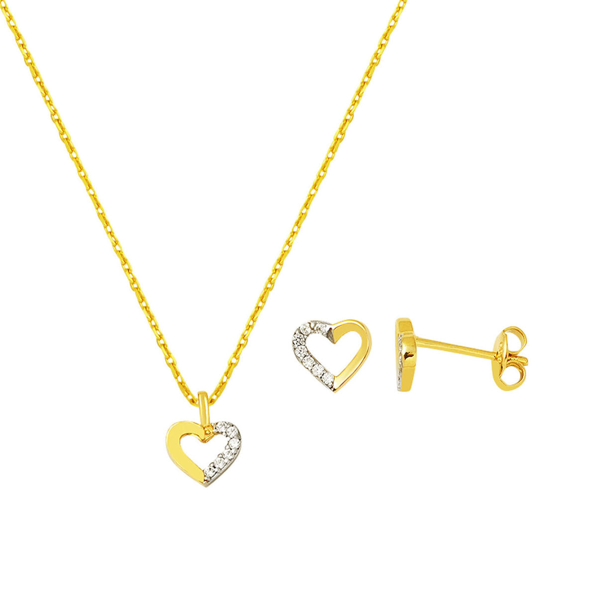 with Heart Necklace + Earringli 14 Karat Gold Set