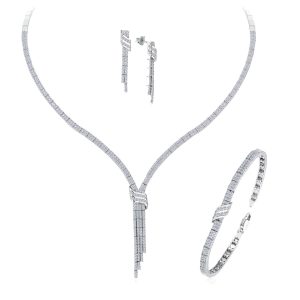 Filigree with Stones White Gold Jewelry Set