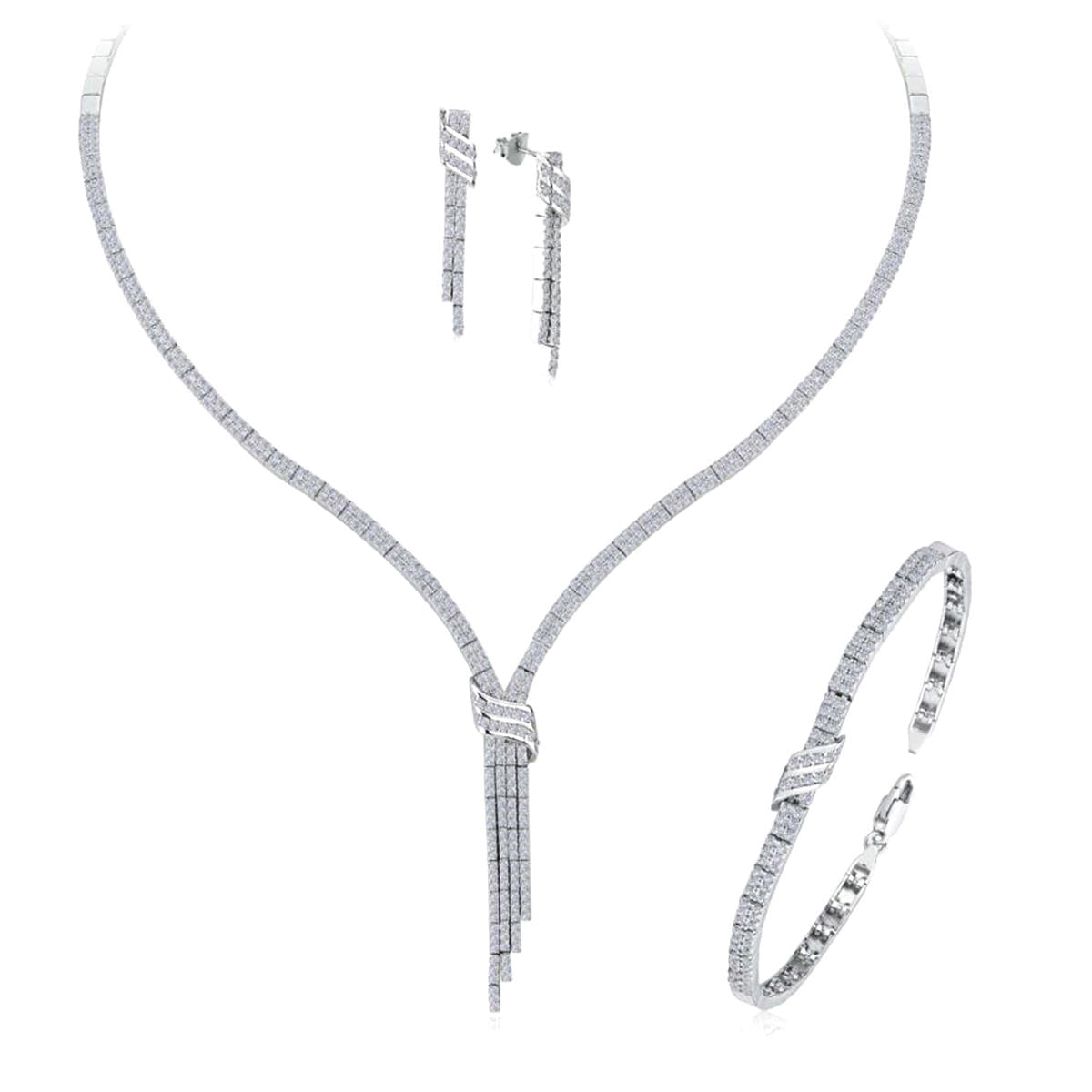 Filigree with Stones White Gold Jewelry Set