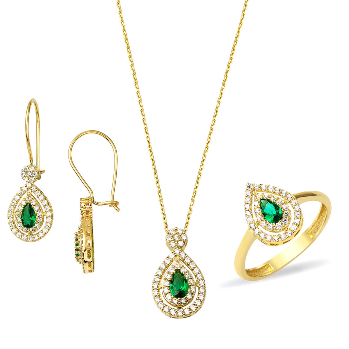 Green Drop with Stones 3-Piece Gold Set