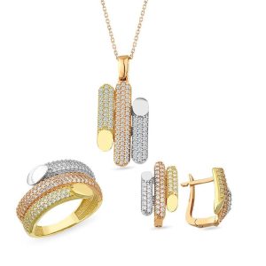 3 Coloré 14 Carats Or Trois pièces Set