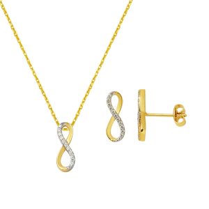 Sonsuzluklu Necklace + Earringli 14 Karat Gold Set