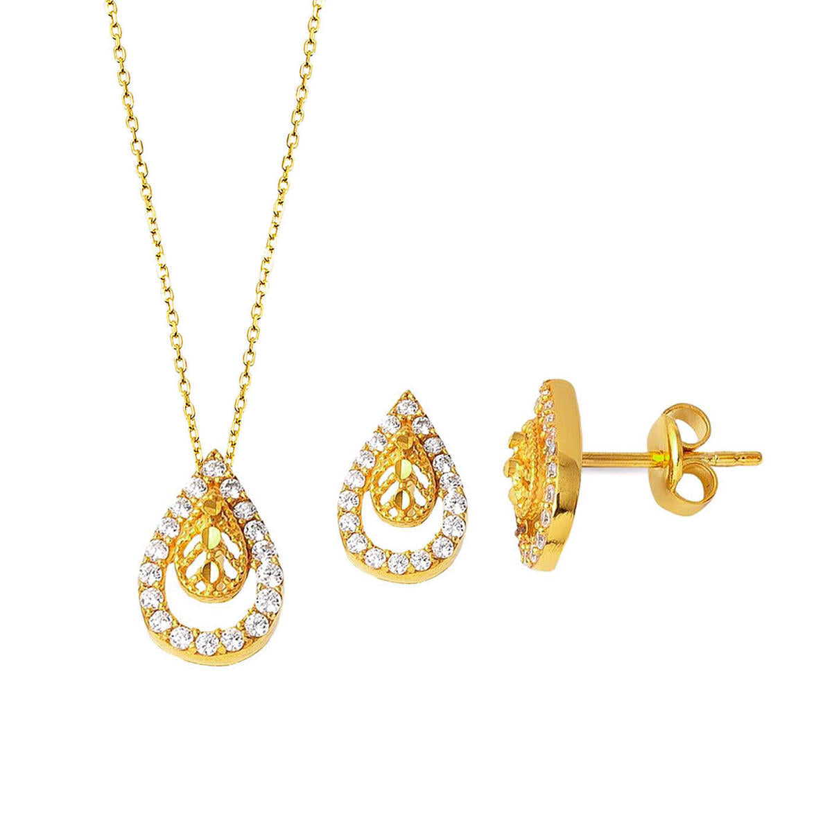 Goutte Collier + Boucle d'oreilleli 14 Carats Or Mini Set
