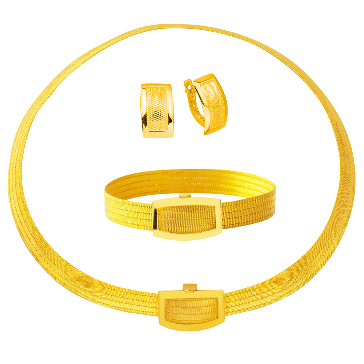 Plain 5 Row Trabzon Woven Gold Jewelry Set