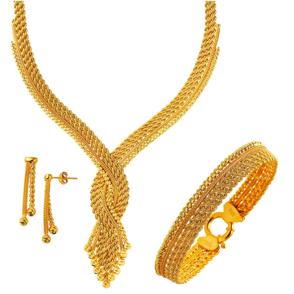 Braided Chain Ball Beaded Gold Jewelry Set