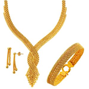 Braided Chain Ball Beaded Gold Jewelry Set