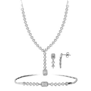 Lierre Baguette avec Pierres Blanc Or Set