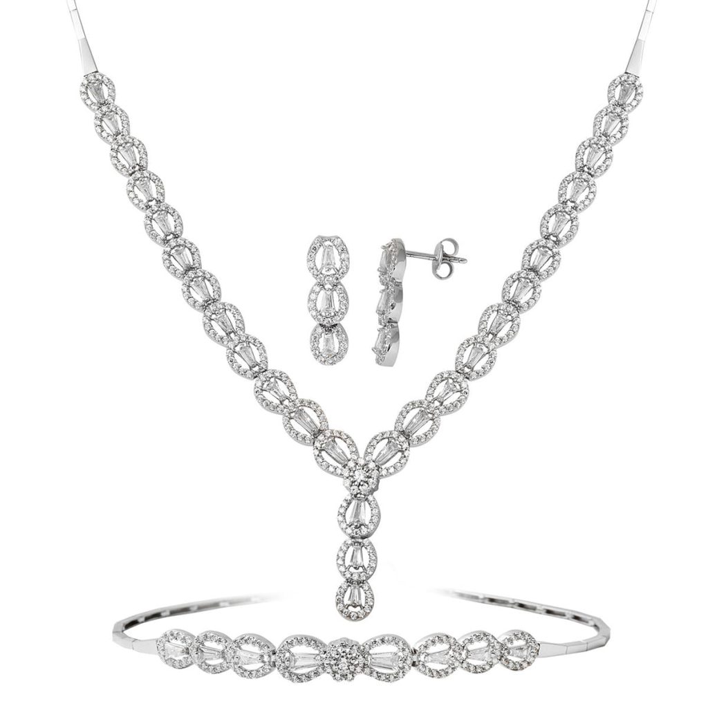 Gouttelar Baguette avec Pierres Blanc Or Set