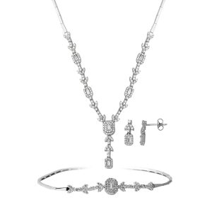 Baguette avec Pierres Blanc Or Bijou Parure