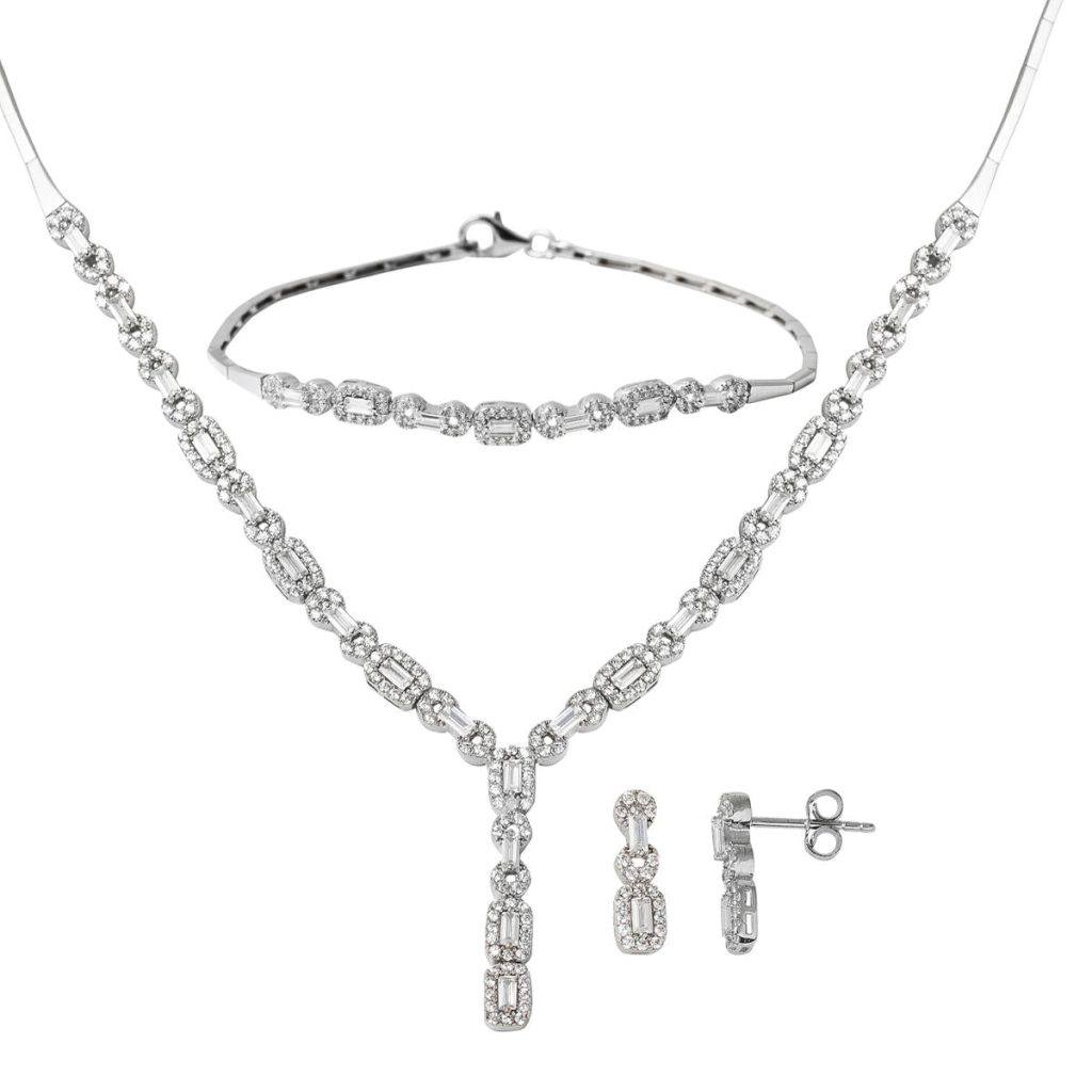 Baguette with Stones White Gold Jewelry Set