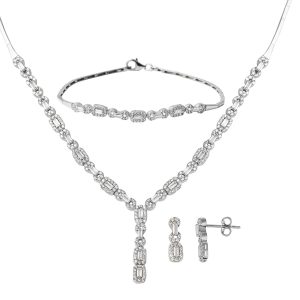 Baguette with Stones White Gold Jewelry Set