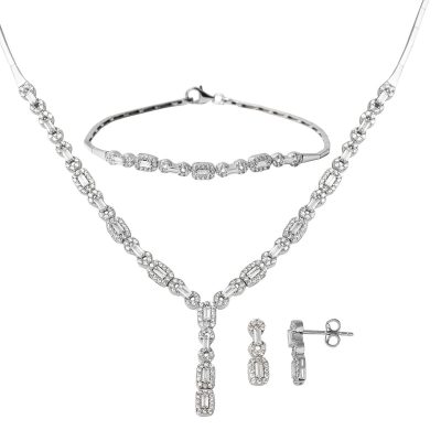 Baguette with Stones White Gold Jewelry Set