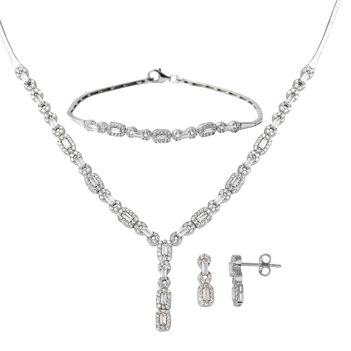 Baguette avec Pierres Blanc Or Bijou Parure