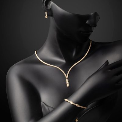 Baget Tektaşlı Su Yolu 14 Ayar Altın Set - 14K - 16.74g - EZ Gold