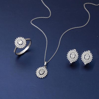 Güneş Tasarım Bagetli Beyaz Altın Spor Set - 14K - 6.19g - EZ Gold