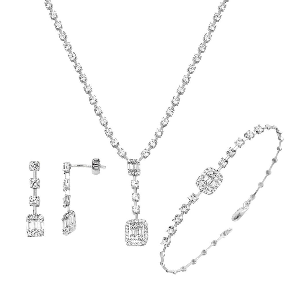 Baguette Filigree White Gold Set 14 Karat