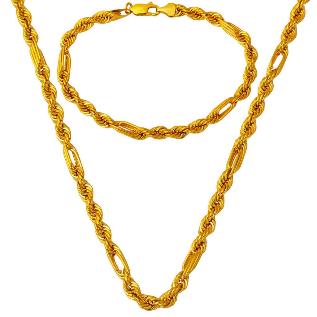 Trombone Torsadée Collier Bracelet Or Chaine Set