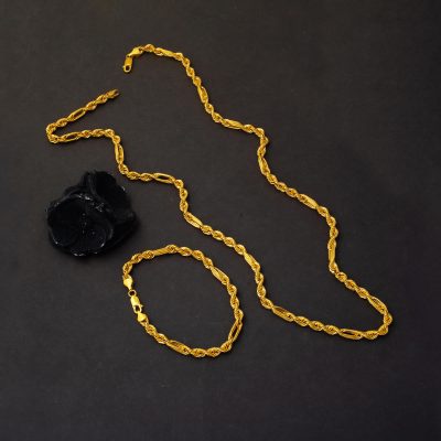 Ataç Burmalı Kolye Bileklik Altın Zincir Set - 14K - 15.41g - EZ Gold