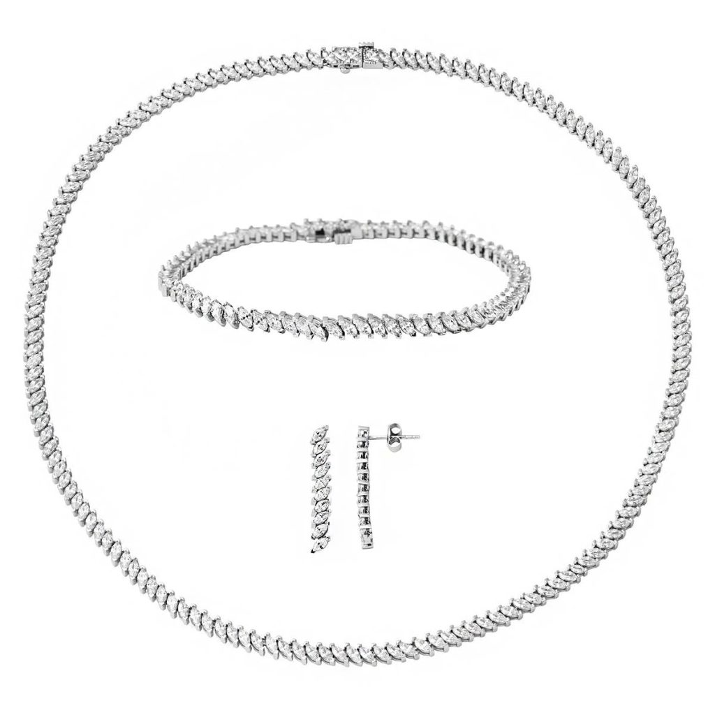 Marquise Filigree White Gold Set 14 Karat