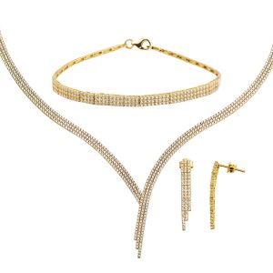 3 Rangs Su Yolu Jaune Or Collier Parure