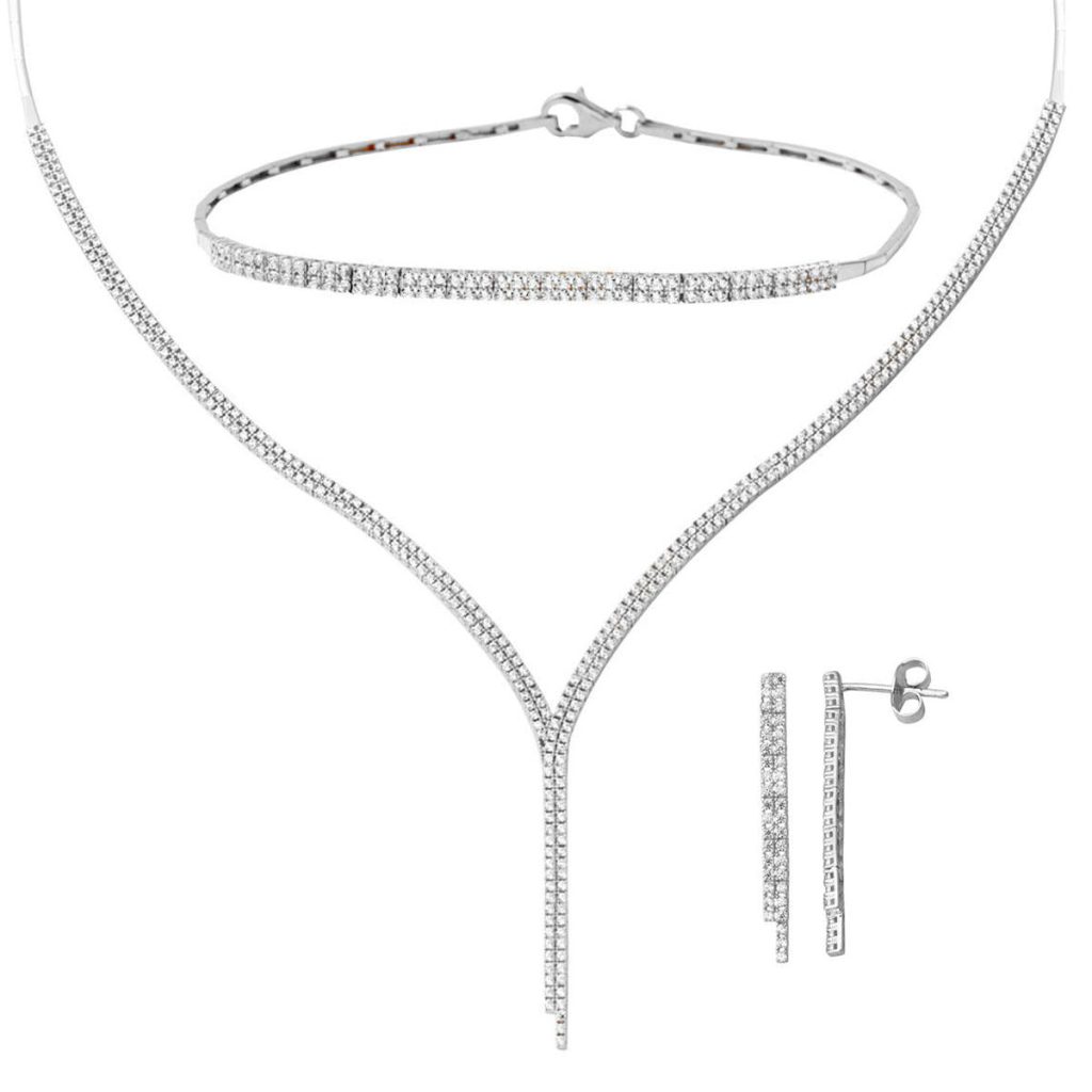 İki Row White Gold Su Yolu Necklace Set
