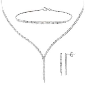İki Row White Gold Su Yolu Necklace Set
