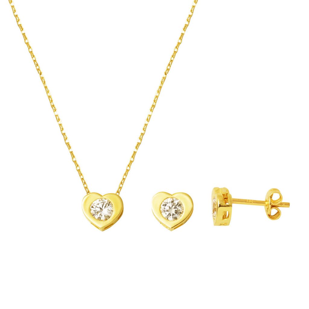 14 Karat Tek with Stones with Heart Gold Set
