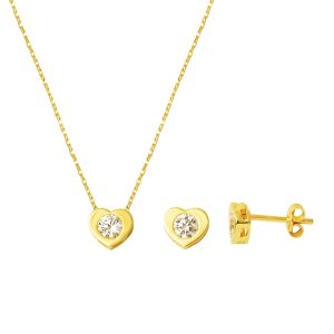 14 Carats Tek avec Pierres avec Cœur Or Set