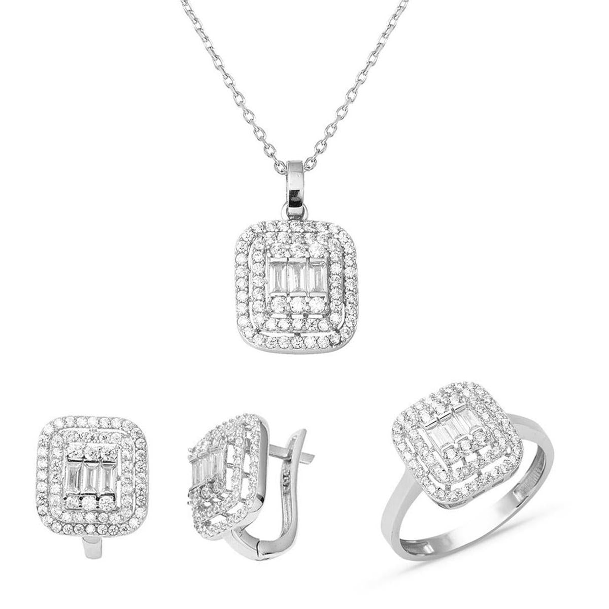 14 Carats Blanc Or Baguette avec Pierres Set