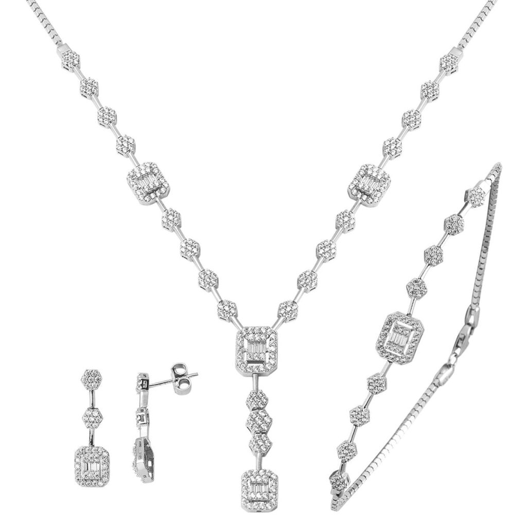 Baguette 14 Karat White Gold Jewelry Set